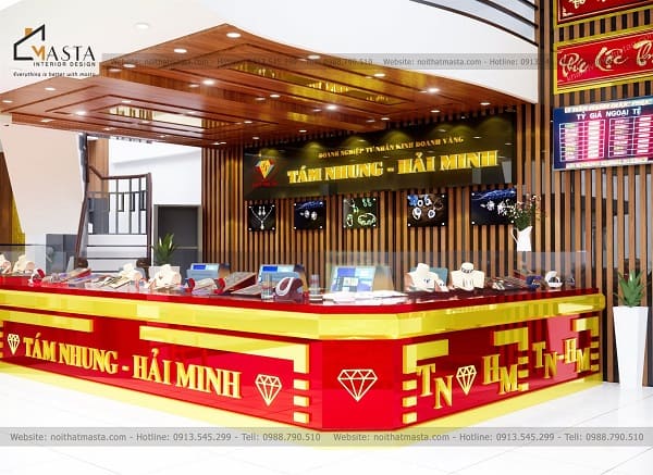 Tủ trưng bày chữ L giúp tiết kiệm diện tích tiệm vàng