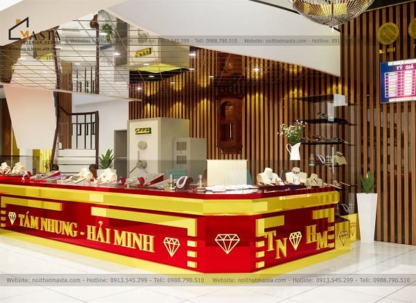 Tủ trưng bày với kính cường lực dày, đảm bảo an toàn cho các mẫu trang sức