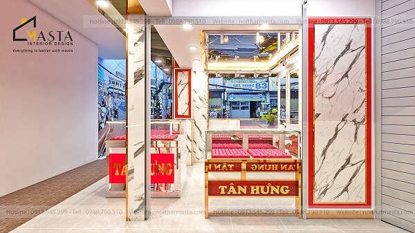 Nhựa PVC giả vân đá tạo điểm nhấn cho không gian tiệm vàng Tân Hưng 