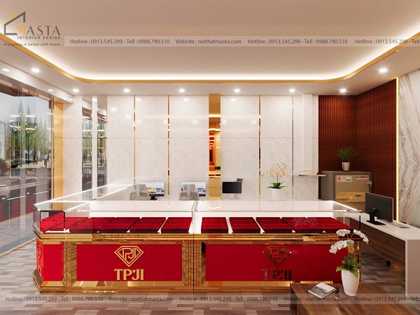 Phối cảnh 3D thiết kế tiệm vàng TPJI, tại Tiền Giang bên trong