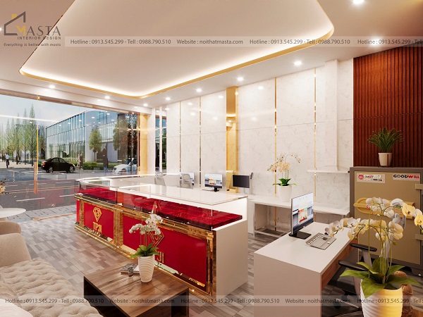 Trần thạch cao giật cấp kết hợp viền Led tăng ánh sáng cho không gian trưng bày