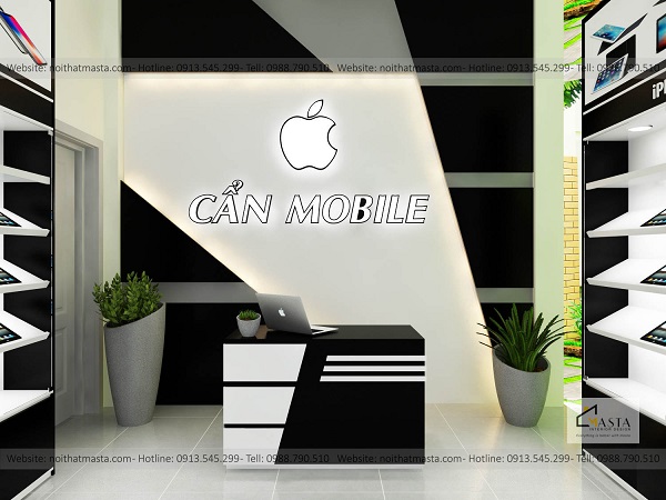 Phía sau khu vực thu ngân nên bố trí background có đèn sáng để tăng độ sáng cho không gian