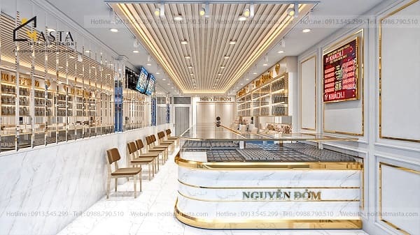 Mẫu tủ chữ L viền cạnh inox mạ vàng